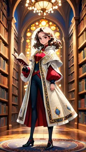 librarian,scholar,magistrate,napoleon bonaparte,imperial coat,leonardo devinci,fairy tale character,cg artwork,hamelin,cavalier,merlin,art bard,merida,benjamin franklin,bookkeeper,academic,sci fiction illustration,girl studying,academic dress,bookworm,Anime,Anime,Cartoon