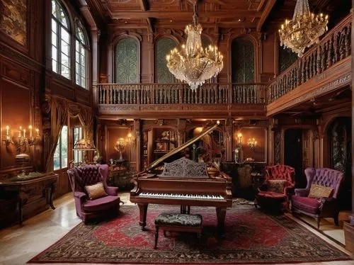 grand piano,royal interior,biedermeier,ornate room,the piano,pianoforte,victorian room,parlor,piano,the interior of the,harpsichords,steinway,great room,rococo,harpsichord,ritzau,dandelion hall,foyer,baroque,niedermeier,Illustration,Realistic Fantasy,Realistic Fantasy 07