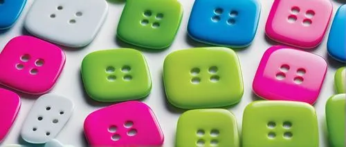 Trending buttons, modern minimalist design, rounded rectangular shape, glossy finish, metallic material, subtle gradient effect, soft backlight, various colors (neon pink, electric blue, lime green), 