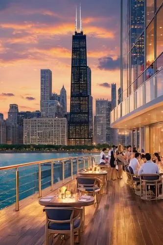 chicago skyline,chicago night,chicago,chicagoan,chicagoland,on a yacht,sears tower,pier 14,lake michigan,navy pier,lakefront,northwestern,penthouses,mke,yacht exterior,cruises,new york restaurant,lake shore,escala,urbanspoon,Illustration,Japanese style,Japanese Style 04