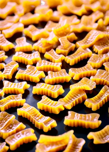 crunchy snacks, golden yellow, wavy surface, salty flavor, transparent plastic packaging, scattered on table, close-up shot, shallow depth of field, warm lighting, appetizing composition, food photogr