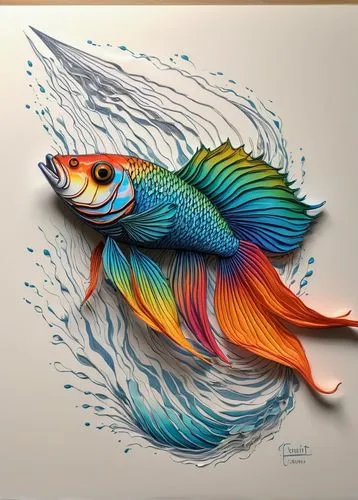 koi fish,rainbowfish,beautiful fish,3d art,fish in water,pencil art,Conceptual Art,Daily,Daily 01