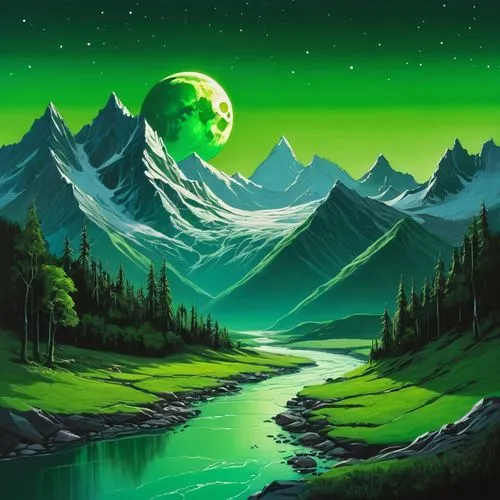 green aurora,patrol,green landscape,auroras,the northern lights,northern lights,aurora borealis,green valley,northen lights,green,aaa,northern light,fjord,mountain landscape,mountain scene,moonscape,norther lights,southern aurora,fantasy landscape,green dragon,Illustration,Paper based,Paper Based 07