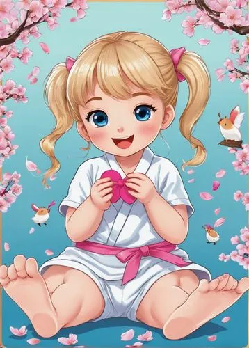 japanese sakura background,cute cartoon image,children's background,sakura flower,sakura blossom,sakura background,cute cartoon character,flower background,spring background,japanese kawaii,spring leaf background,cute baby,sakura blossoms,paper flower background,portrait background,springtime background,girl picking flowers,cherry petals,chibi girl,peach flower,Unique,Design,Sticker