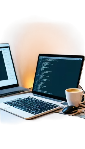 Code lines, coding, programmer, computer screen, dark background, bright glow, keyboard, mouse, coffee cup, papers scattered, messy desk, warm lighting, shallow depth of field, cinematic composition, 