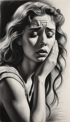 depressed woman,anxiety disorder,worried girl,stressed woman,charcoal drawing,sad woman,woman thinking,self hypnosis,sorrow,scared woman,girl drawing,child crying,digital art,girl in a long,weary,anguish,lover's grief,grief,helplessness,digital drawing,Photography,Black and white photography,Black and White Photography 11