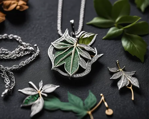 Design an elegant jewelry collection inspired by the delicate leaves of Fraxinus excelsior.,jewelry florets,autumn jewels,christmas jewelry,leaf icons,gift of jewelry,rose leaves,glitter leaves,lotus 