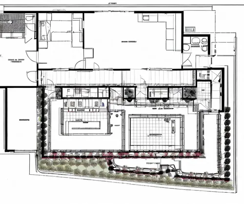 planta arquitectonica de un area con un patio centra y un aalberca rodeada de palmeras y camastros  con yun jacuzzi,floorplan home,house floorplan,floor plan,house drawing,architect plan,core renovati