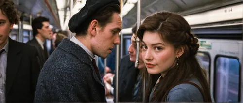 Write a romantic comedy where two strangers naff into each other on a crowded train and spark an unexpected connection.,the girl at the station,hogwarts express,film frames,media player,the train,grin