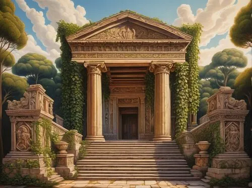 artemis temple,greek temple,temple of diana,panagora,roman temple,mausolea,the ancient world,pompeii,mausoleum ruins,ancient house,necropolis,tempio,zeugma,asclepius,neoclassicism,pantheon,ancient rome,parnassus,vittoriano,metapontum,Art,Classical Oil Painting,Classical Oil Painting 28