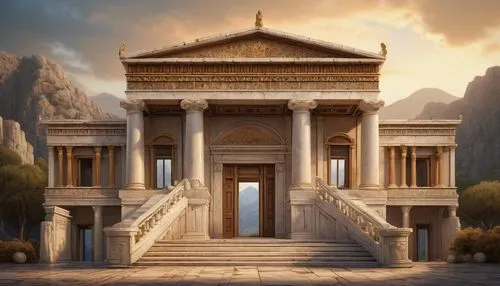 greek temple,ancient house,temple of diana,naqadeh,the ancient world,egyptian temple,tempio,marble palace,petra,metapontum,artemis temple,ctesiphon,celsus library,panagora,roman temple,house with caryatids,neoclassic,canonum,palladian,galerius,Illustration,Realistic Fantasy,Realistic Fantasy 34