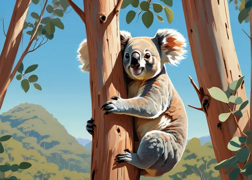 koala,koalas,cute koala,eucalyptus,ring tailed lemur,tree sloth,koala bear,sifaka,lemur,lemurs,ring-tailed,marsupial,madagascar,gum trees,he is climbing up a tree,climbing slippery pole,cub,treetop,birch tree illustration,sleeping koala,Illustration,Children,Children 04