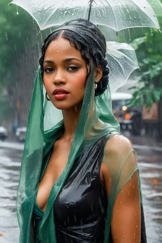 vrih,rhianna,rih,rihanna,wet,in the rain,tiana,rhi,mahdawi,navys,walking in the rain,raincoat,world digital painting,umbrella,african woman,african american woman,monsoon,wet girl,rained,rainy,Illustration,Realistic Fantasy,Realistic Fantasy 21