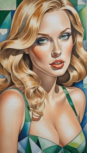 lempicka,ofili,vasarely,airbrush,blonde woman,rosenquist,Art,Artistic Painting,Artistic Painting 45