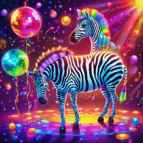 zebra,colorful horse,diamond zebra,unicorn background,zebras,carnival horse,circus animal,unicorn art,rainbow unicorn,disco,zebra rosa,unicorn,colorful foil background,dream horse,unicorn and rainbow,carousel horse,party lights,electric donkey,zebra pattern,colorful background,Illustration,Realistic Fantasy,Realistic Fantasy 38