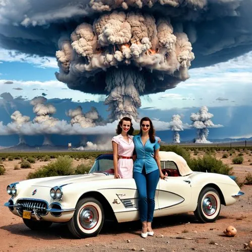 atomic age,atomic bomb,mushroom cloud,buick super,thunderheads,mojave desert,photomontage,nuclear explosion,buick century,hydrogen bomb,buick apollo,thunderhead,buick electra,towering cumulus clouds observed,route 66,route66,thundercloud,buick special,buick y-job,american car