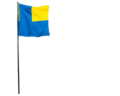 Ukraine flag, vertical composition, blue and yellow colors, waving in wind, fabric texture, pole on left side, close-up shot, bright natural light, high contrast, 3/4 frame, shallow depth of field, vi