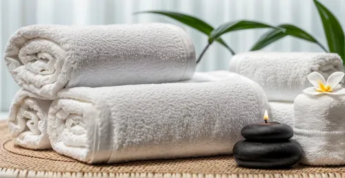 Spa elements with folded towels and burning candles on white background,spa items,thai massage,relaxing massage,therapies,spa,health spa,massage therapist,reiki,massage therapy,naturopathy,body care,d