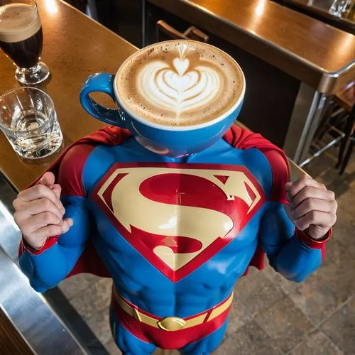 superman cappuccino tisch in bar
,superman logo,latte art,capuchino,mocaccino,superman,barista,coffee donation,super man,cortado,halloween coffee,super hero,coffeemania,macchiato,super dad,coffee cup 