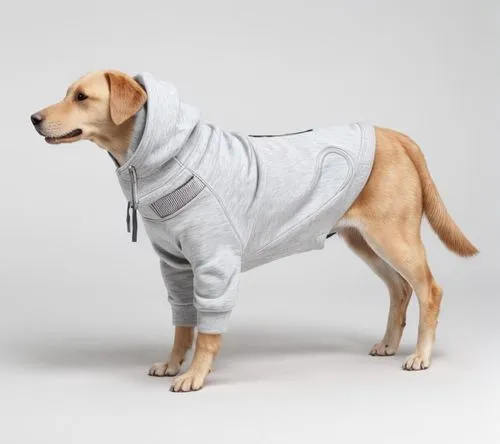  A dog suit. Sweatshirt.,a dog wearing a grey sweat suit in front of a gray background,dog coat,herd protection dog,skymall,hoodie,dog clothes,gundogmus,rogue dog,mogridge,pupillidae,ruegger,sweatsuit