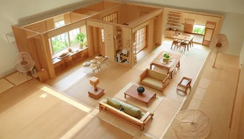 japanese-style room,home interior,wooden floor,wood flooring,floorplan home,miniature house,hardwood floors,laminated wood,room divider,wood floor,californian white oak,doll house,modern room,japanese architecture,frame house,cabinetry,one-room,hallway space,dolls houses,woodwork