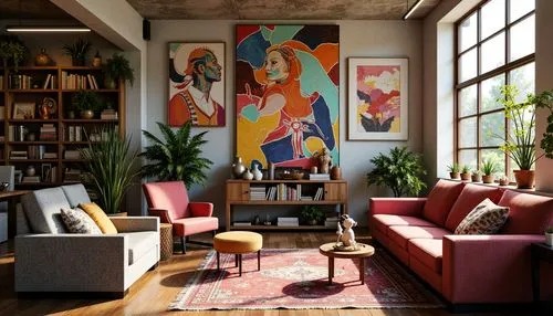 mid century modern,apartment lounge,living room,loft,livingroom,contemporary decor,modern decor,sitting room,interior decor,mid century,interior design,airbnb icon,home interior,interiors,interior decoration,midcentury,bohemian art,lofts,appartement,an apartment