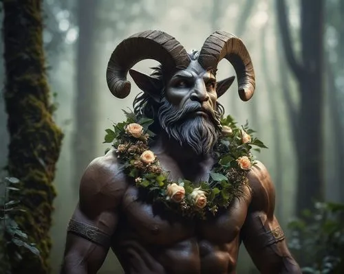 faun,minotaur,paganism,druid,forest man,shamanic,pagan,druids,god shiva,shaman,mythological,shamanism,messenger of the gods,biblical narrative characters,shiva,lord shiva,hanuman,krampus,sea god,dark elf,Illustration,Japanese style,Japanese Style 10