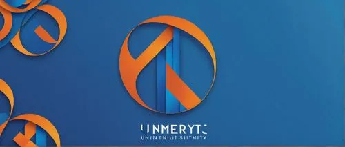 Modern, innovative, dynamic, university logo, bold font, abstract geometric shapes, intersecting lines, vibrant colors, blue and orange accents, 3D effect, metallic texture, reflective surface, circul