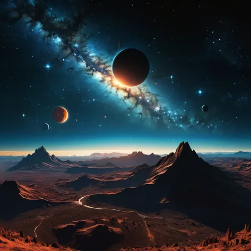 alien planet,space art,exoplanet,planets,planetary system,alien world,red planet,planet eart,futuristic landscape,inner planets,lunar landscape,astronomy,binary system,planet mars,planet,fantasy landscape,moon valley,solar system,planet alien sky,desert planet,Conceptual Art,Fantasy,Fantasy 10