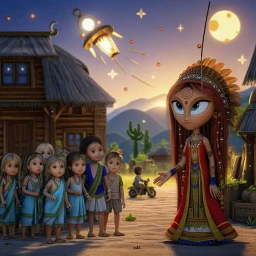 merida,agnes,moana,fairytale characters,ancient parade,pocahontas,ramayana festival,the night of kupala,villagers,celebration of witches,fireflies,fatima,biblical narrative characters,animated cartoon,fairy tale character,cute cartoon image,nomadic children,hula,shamanic,the little girl,Photography,General,Realistic