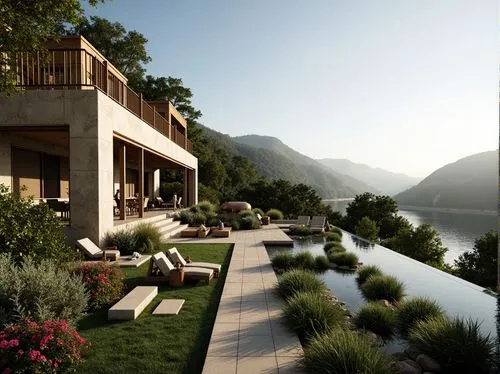 amanresorts,lefay,house by the water,landscaped,lake como,tessin,lago di lugano,wooden decking,villa balbianello,aurland,render,lugano,luxury property,river side,landscape design sydney,lake view,3d rendering,terrace,river view,shorefront