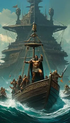 naval battle,skull rowing,gangplank,pirate ship,galleon,plundering,Conceptual Art,Fantasy,Fantasy 15