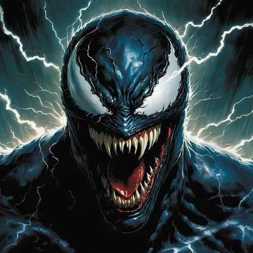 venom,blue demon,venomous,destroy,snarling,cleanup,electro,fangs,mean bluish,spawn,angry man,teeth,thunder snake,sea devil,wall,unleashed,marvel comics,webbing,cowl vulture,blue snake,Illustration,Realistic Fantasy,Realistic Fantasy 29