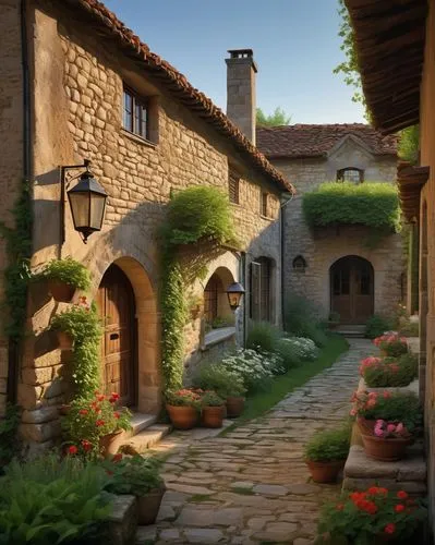 medieval street,tuscan,knight village,provencale,medieval town,old village,auberge,stone houses,alpine village,provencal,provence,village life,quaint,aurora village,maison,volterra,idyllic,casabella,home landscape,villages,Art,Artistic Painting,Artistic Painting 28