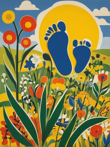 ecological footprint,children's feet,baby footprint,permaculture,footstep,baby footprints,footprint,foot reflexology,aggriculture,footprints,spring equinox,flower painting,foot prints,garden shoe,flower field,summer meadow,alentejo,blooming field,baby feet,flowers field,Art,Artistic Painting,Artistic Painting 39