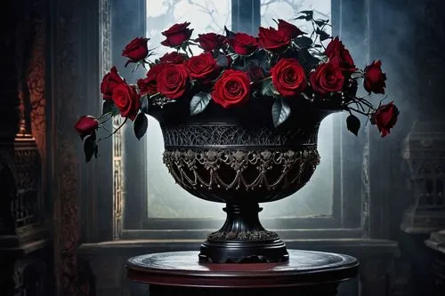 funeral urns,flower vase,vase,red roses,baccarat,rose arrangement,goblet,glass vase,urn,ruysch,red rose,vases,porcelain rose,red carnations,candelabrum,vanitas,candelabra,flower vases,red carnation,flower arrangement,Illustration,American Style,American Style 05