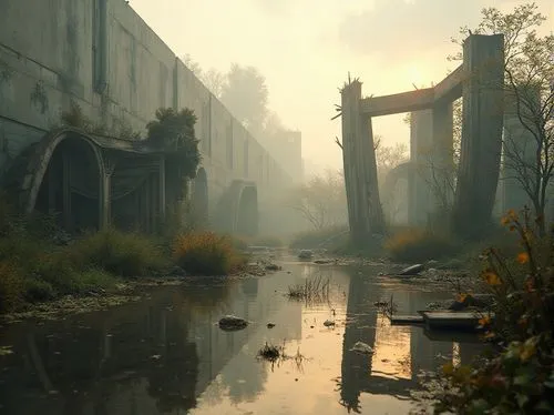 industrial ruin,post-apocalyptic landscape,cryengine,industrial landscape,lost place,post apocalyptic,postapocalyptic,scampia,abandoned place,lostplace,swamps,pripyat,overgrowth,environments,swamp,abandoned,marshes,abandoned places,bayou,deadmarsh,Photography,General,Realistic