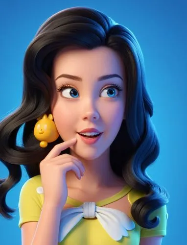 cartoon character , Disney 3D.,a cartoon princess wearing a yellow shirt,belle,tiana,princess sofia,cute cartoon character,rapunzel,esmeralda,Unique,3D,3D Character