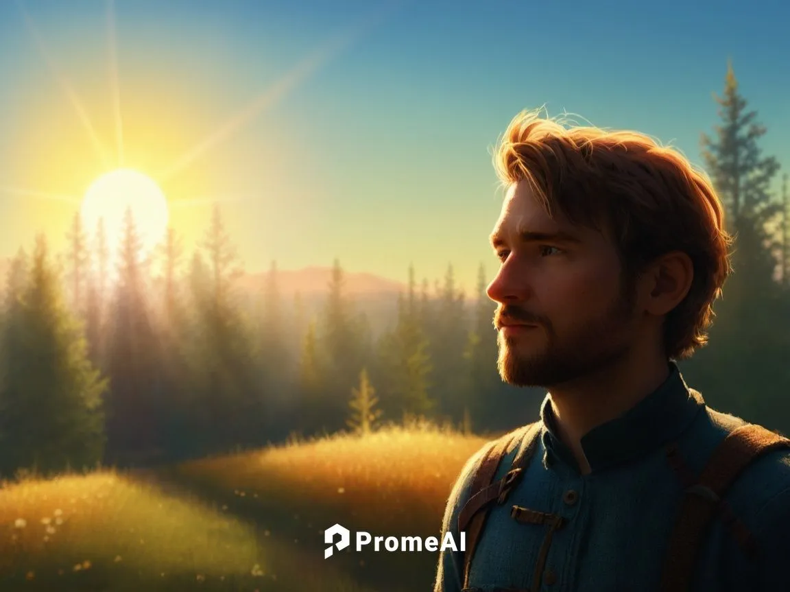 a 2d drawing, vector style of a 30 year old man,the first person wearing a suit looks out into the distance,isildur,sunnfjord,nikolaj,sunburst background,kjellberg,asgeir,Illustration,Vector,Vector 08