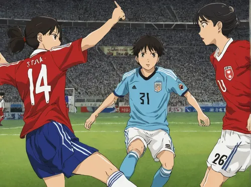 Write a thrilling story about a soccer match that turns into a fierce rivalry.,world cup,anime japanese clothing,anime cartoon,anime 3d,japanese fans,soccer kick,red card,women's football,fifa 2018,so