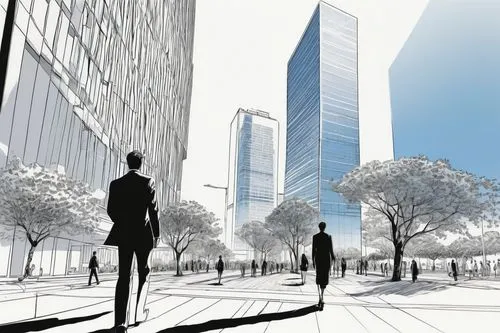 sketchup,revit,renderings,tall buildings,unbuilt,songdo,3d rendering,mies,business district,redevelop,tishman,skyscraping,citydev,transbay,supertall,urban development,city scape,skyscrapers,walkability,megaproject,Illustration,Black and White,Black and White 16