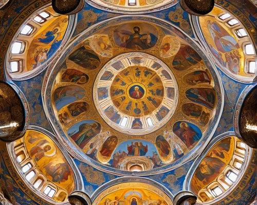 temple of christ the savior,greek orthodox,dome roof,dome,byzantine architecture,baptistery,basilica of saint peter,saint isaac's cathedral,the basilica,st mark's basilica,church of jesus christ,ceiling,rila monastery,frescoes,cupola,church of christ,the ceiling,church of the resurrection,prislop monastery,minor basilica,Illustration,Realistic Fantasy,Realistic Fantasy 43