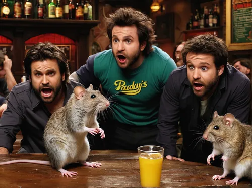 Imagine a chaotic scenario at Paddy's Pub in It's Always Sunny in Philadelphia, where the gang must deal with a sudden rat infestation.,rodents,rodentia icons,monkeys band,sciurus,the animals,squirrel