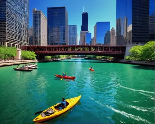 chicago,chicagoland,chicagoan,chicago skyline,kayaking,kayaked,kayakers,kayak,dearborn,chicagoans,kayaker,kayaks,floating on the river,pedal boats,streeterville,stand-up paddling,canoeist,lake shore,dusable,paddleboard,Illustration,Vector,Vector 12