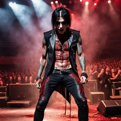 Ronnie Radke on stage covered in blood,the man is dressed as demon standing on stage,fortus,leathered,lindemann,manson,crilly,loudwire,Photography,General,Realistic