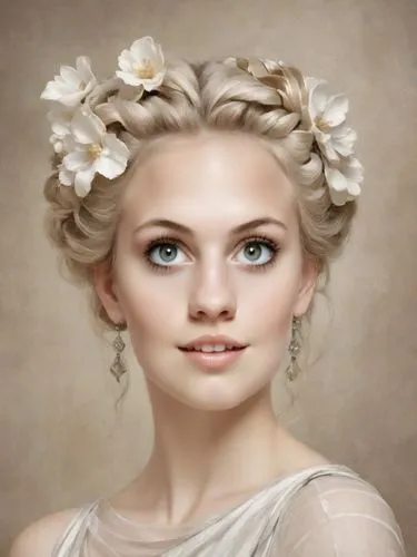 ginta,white rose snow queen,jingna,reinette,hairpieces,romantic portrait,white lady,margairaz,bridal jewelry,fairest,effie,cosette,margaery,porcelain doll,vintage female portrait,bridal,mystical portrait of a girl,retouching,baroque angel,peignoir,Digital Art,Classicism