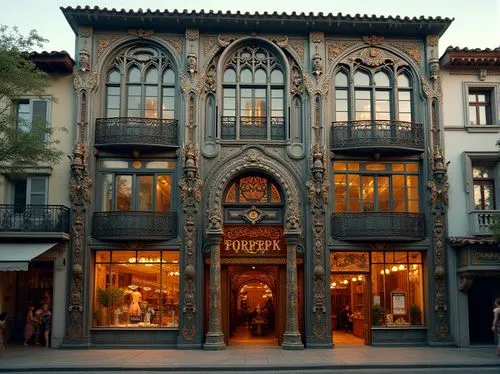 the palau de la música catalana,boutiques,bottega,frontages,facade lantern,porticos,wooden facade,the façade of the,bergdorf,storefront,istiklal,galerias,gaudi,barretos,beyoglu,oviedo,harrod,paris shops,facades,casa fuster hotel,Photography,General,Realistic