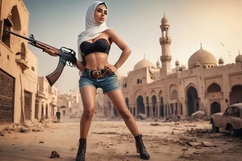 girl with gun,woman holding gun,girl with a gun,islamic girl,orientalism,hijaber,femen,orientalist,bulletgirl,alawites,sharia,girl in a historic way,muslim woman,arabist,infidel,photoshop manipulation,hijabs,muslima,hijab,orientalists,Photography,General,Cinematic