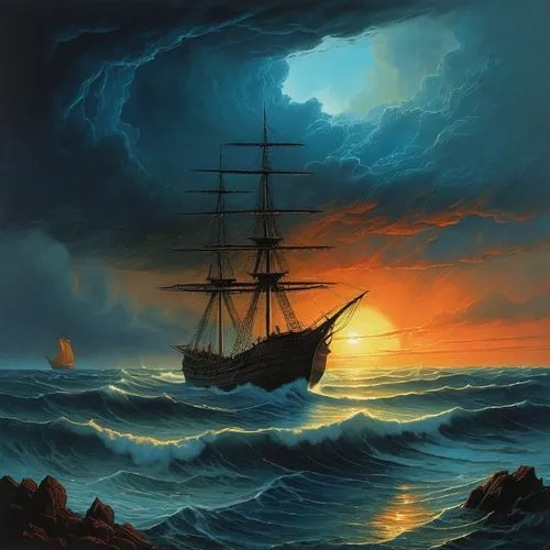 sea sailing ship,sailing ship,sail ship,sea storm,shipwreck,maelstrom,galleon ship,galleon,sea fantasy,sailing ships,barquentine,three masted sailing ship,tallship,sailing vessel,caravel,windjammer,sloop-of-war,ghost ship,full-rigged ship,sailing-boat,Conceptual Art,Oil color,Oil Color 02