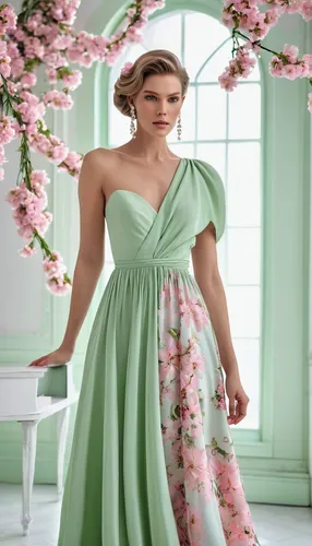 mint blossom,spring background,linden blossom,swamp rose mallow,evening dress,overskirt,novruz,vintage floral,sheath dress,cocktail dress,springtime background,dress doll,vintage dress,girl in a long dress,spring bouquet,magnolia,spring unicorn,green dress,dress form,women's clothing,Photography,General,Realistic